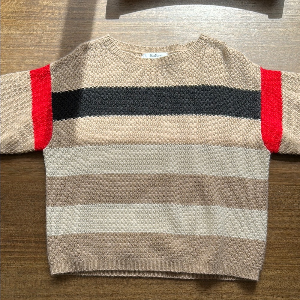 Stylish Beige and Red Striped Sweater